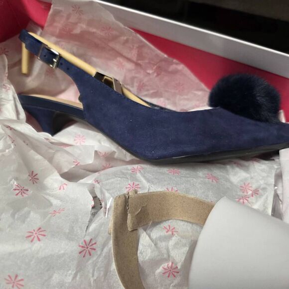 NIB ISAAC MIZRAHI‎ LIVE! JOSIE2 Dark Blue Suede Sling Back Kitten Heel Size 8M - Picture 6 of 7